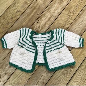 Girls White And Green Handmade Cardigan Sweater Size L